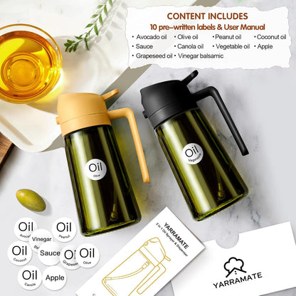 YARRAMATE Dark Green Glass Oil Sprayer - 2-in-1 Light-Blocking Cooking Dispenser | 16oz Food-Grade Mister