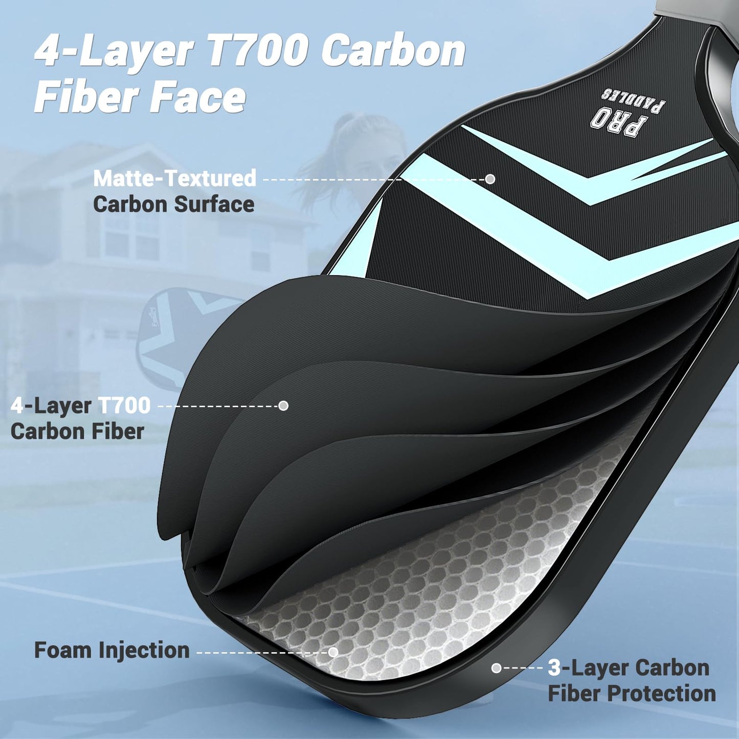 Fostoy Pro Aluminum Pickleball Net with Carbon Fiber Paddle, Dual-Side Tension Lock System, Locking Wheels, 22FT Tournament Regulation Size for Outdoor Court, Driveway & Gym, Easy Setup, Carry Bag