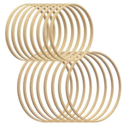 Worown 16 Pack (6” & 8”) Wooden Bamboo Floral Hoops Wreath Rings for Making Wedding Wreath Decor and Wall Hanging Crafts
