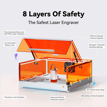 TOOCAA 40W Enclosed Laser Engraver with Smart Air Assist, 400mm Metal Honeycomb Panel, 22" x 22" Large Bed Size, Class1 Safety Laser Cutter for Tumbler Wood Metal Acrylic Big Production Batch Ready