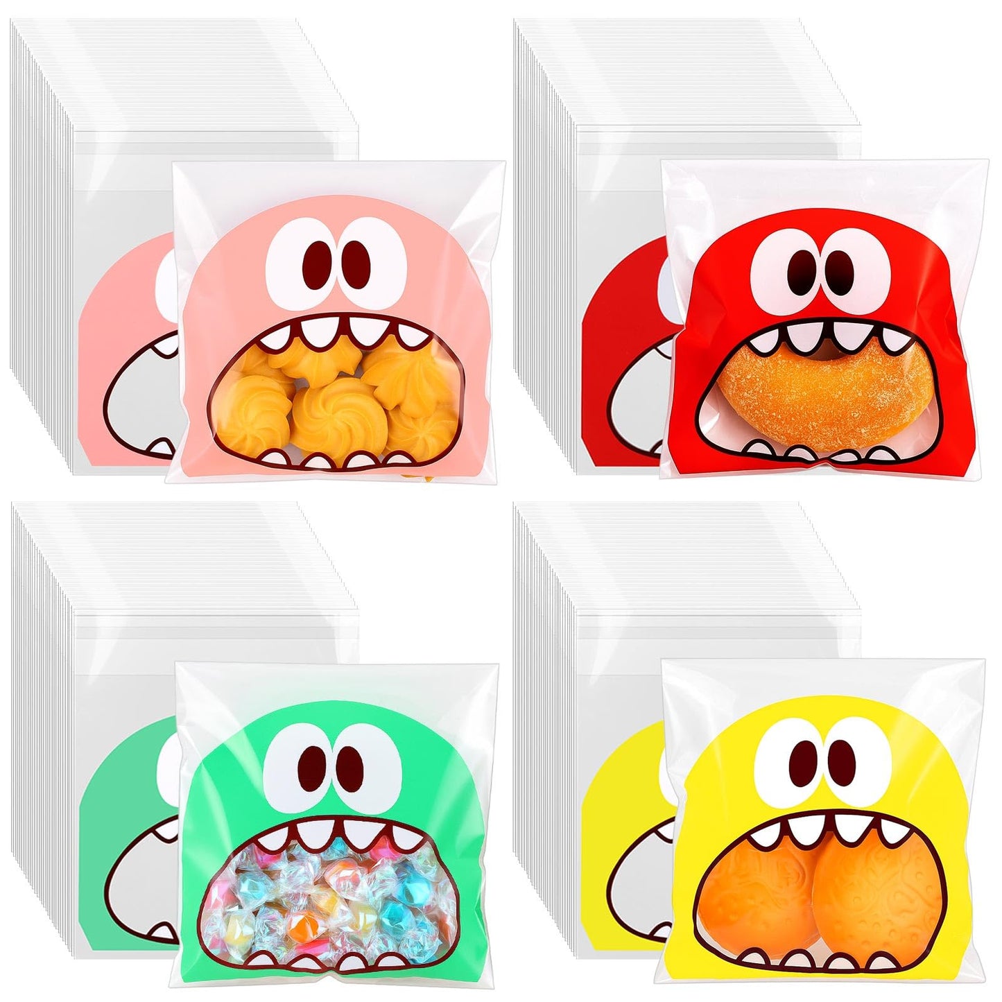 LemonRoad 400 Pcs Cellophane Cookie Bags Bulk 5.5" Monster Party Supplies Cute Self Adhesive Clear Treat Candy Bags Individually Wrap Small Goodie Bag for Christmas Birthday Party Favors Supplies
