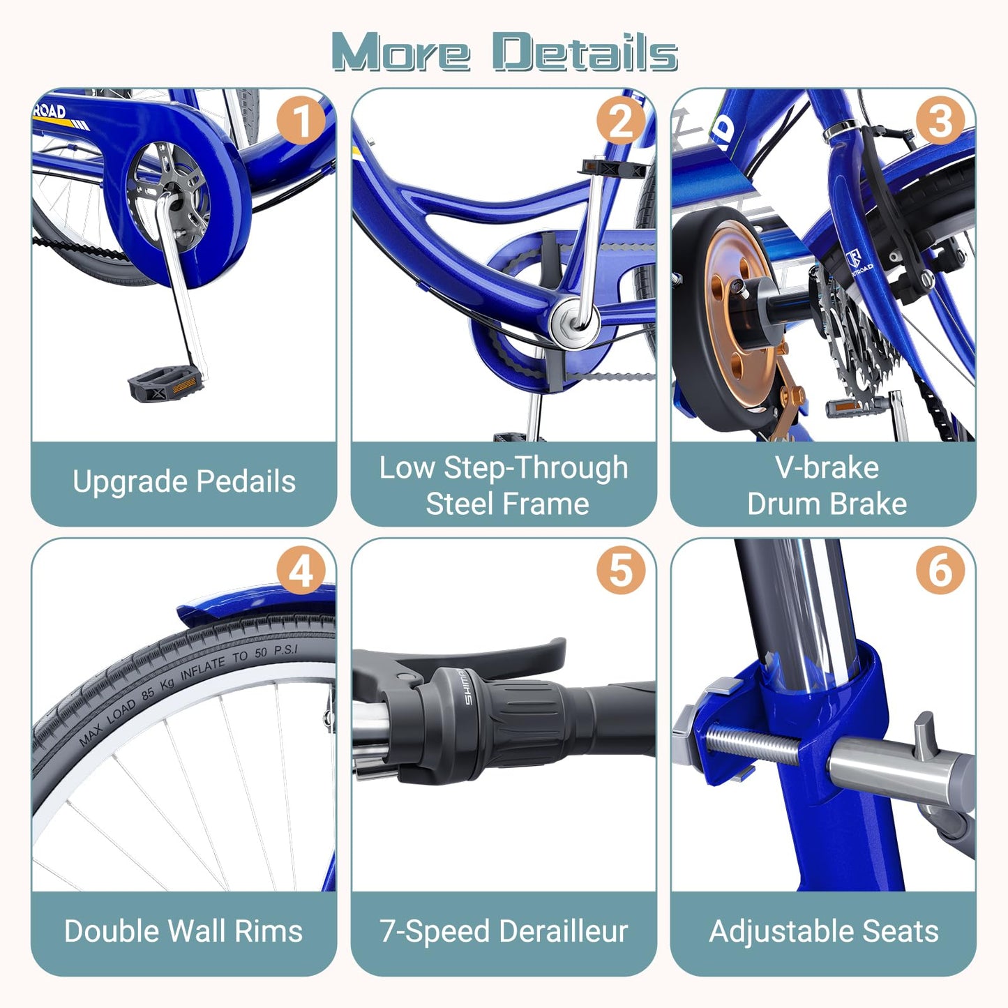 Brightpeak 7 Speed Adult Tricycle, 26 inch 3 Wheel Bike with Large Basket for Women Men Seniors, Cruiser Trike for Outdoor, Shopping, Picnic, Recreation (Blue)