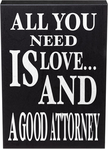 JennyGems Lawyer Gifts - All You Need is Love and a Good Attorney Wooden Sign, Made in USA