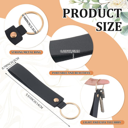 Wavyknot 100 Pcs PU Leather Keychain Blanks Bulk Laser Engraving Blanks Keychain Kit with Key Rings for DIY Key Chains Craft (5.6 x 0.8 Inches,Black)