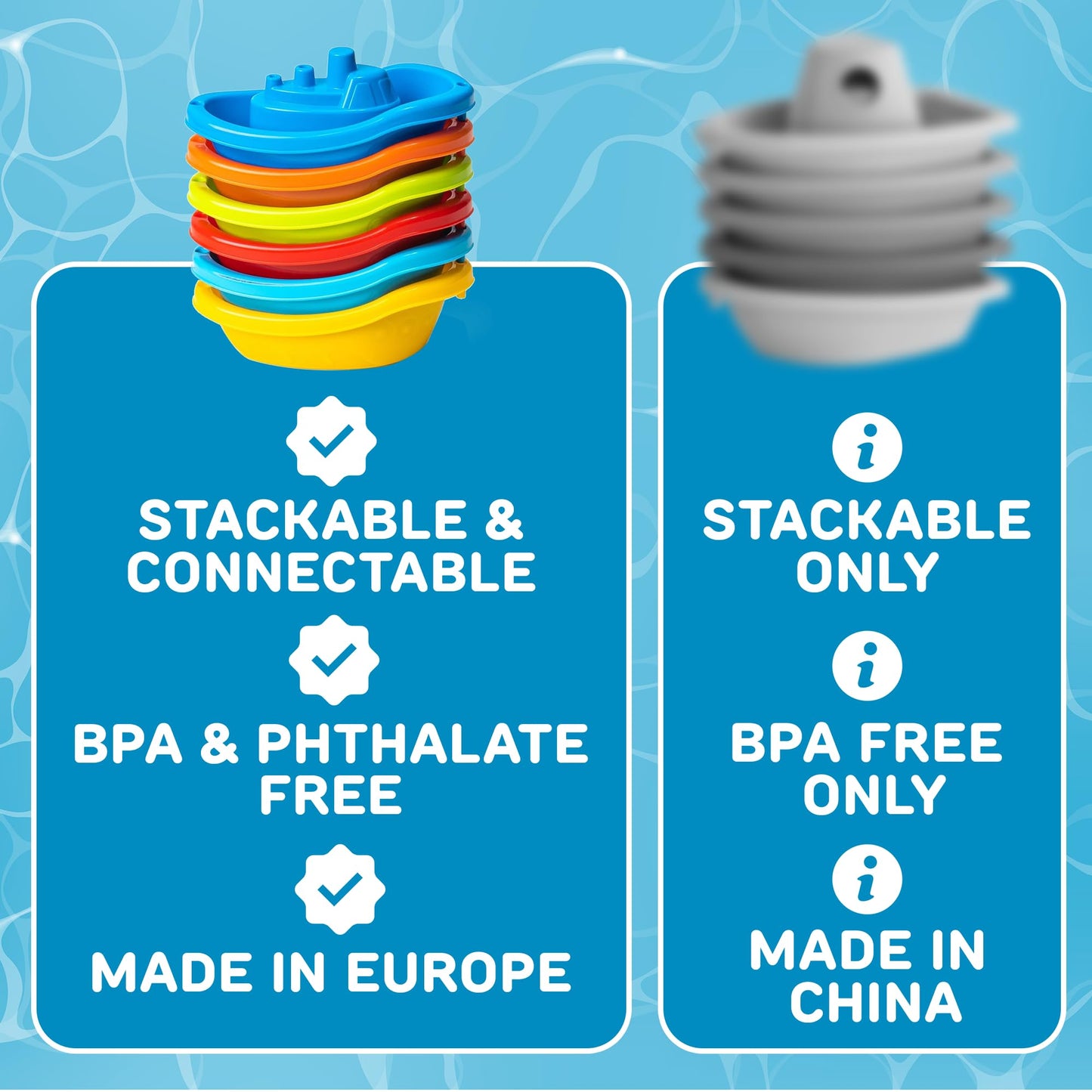 uToyz Stackable Toy Boat – 6pcs Educational Water Toys for Toddlers 1-3, Baby Pool Essentials, Baby Bath Toys for Kids Ages 1-3 & Toddler Pool Toy for 1 Year Old & Up, Fun Accessories for Bathtime
