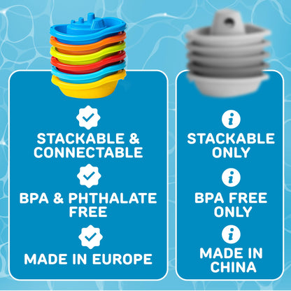 uToyz Stackable Toy Boat – 6pcs Educational Water Toys for Toddlers 1-3, Baby Pool Essentials, Baby Bath Toys for Kids Ages 1-3 & Toddler Pool Toy for 1 Year Old & Up, Fun Accessories for Bathtime