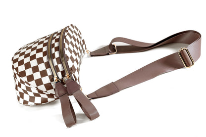 Spacious Checkered Nylon Crossbody Bag Bum Bag Checkered Handbags Wallets for Women