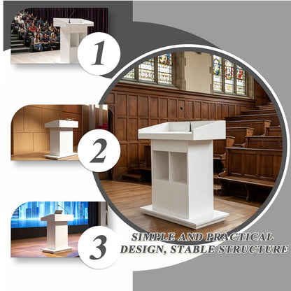 Portable Podium Stand, Podium Stand with Wheels, Church Pulpit with Storage, Church Podium Stands, Wooden Podium, Modern Podium, Lecterns Podiums, L39.4" x W20" x H44.3" (White)