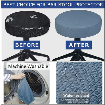 BUYUE Bar Stool Covers, Luxury Fabric Dia.12-14" Round Stretchy Washable Jacquard Dustproof Stool Seat Slipcover, S-Sky