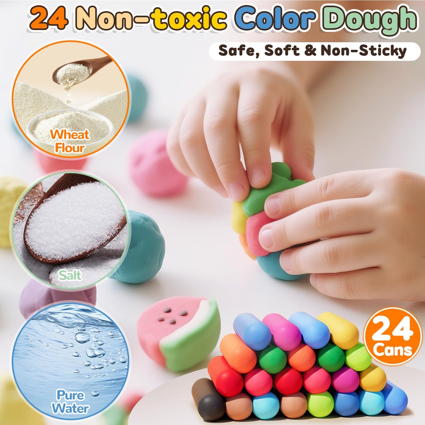 Crelloci 4 in 1 Color Dough Kitchen Creations Set, Ice Cream Noodle Hamburger Cake Maker Machine, Art Crafts Food Modeling Play Toys, Tools Kit for Boys Girls Kids Toddlers Ages 3+ (24 Colors Dough)