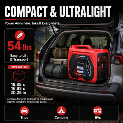 ERAYAK 4500W Dual-Fuel Portable Inverter Generator for Home Use, Camping Outdoor, 30A RV Ready, Auto Switch, Gas and Propane Powered, EPA, CO Sensor, Parallel Ready, Campact Design