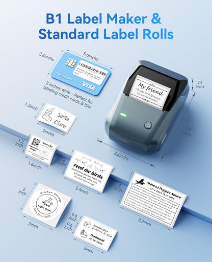 NIIMBOT B1 Label Maker Machine, Thermal Label Printer Easy to Use for Office, Home, Business, Came with 1 Roll White Label(Blue)