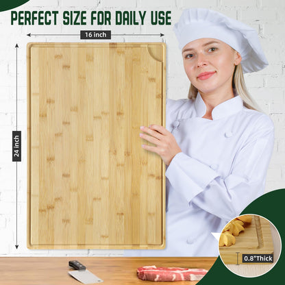 GarveeHome 24 x 16 in Bamboo Cutting Board, Large Kitchen Chopping Board with Juicy Groove, Wooden Butcher Block Cutting Board Perfect for Meat, Cheese, Vegetables, Fruits