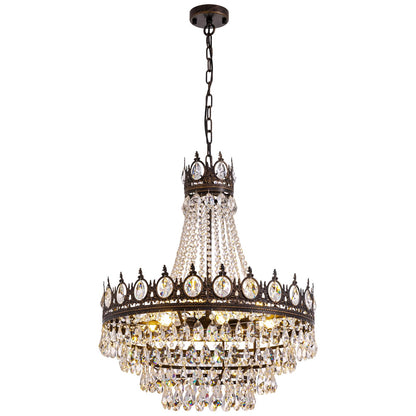 7PM French Empire Crystal Chandeliers, Vintage Crystal Chandelier, Antique Bronze Chandelier, Rustic Farmhouse Ceiling Light Fixture for Dining Room Bedroom Living Room Kitchen Foyer, W 24"
