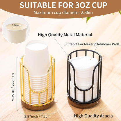 Bathroom Cup Dispenser with Acacia Wood Stand, Essential Accessories for Toothbrush Holders on Vanity Countertops,