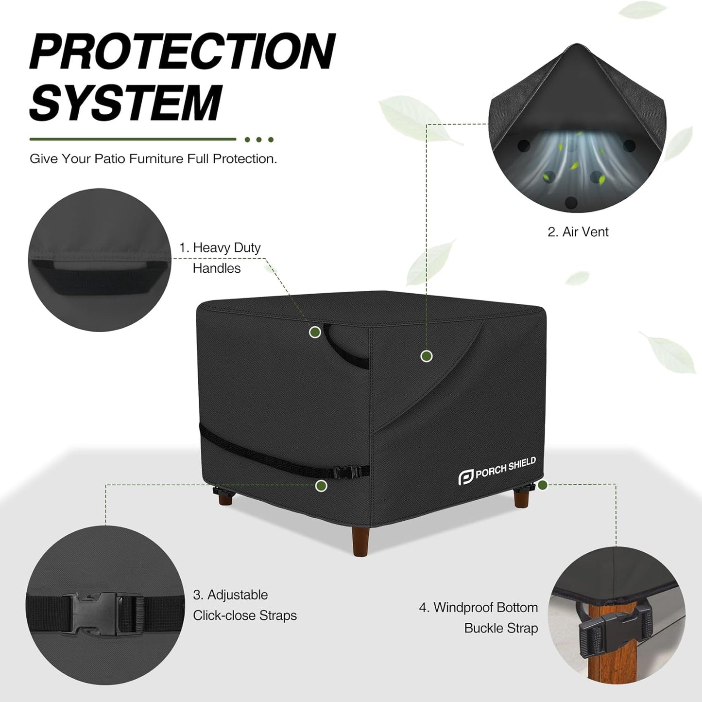 31L 31W 18H inch, Porch Shield Patio Ottoman Cover - Waterproof Outdoor Square Side Table Covers x x Black