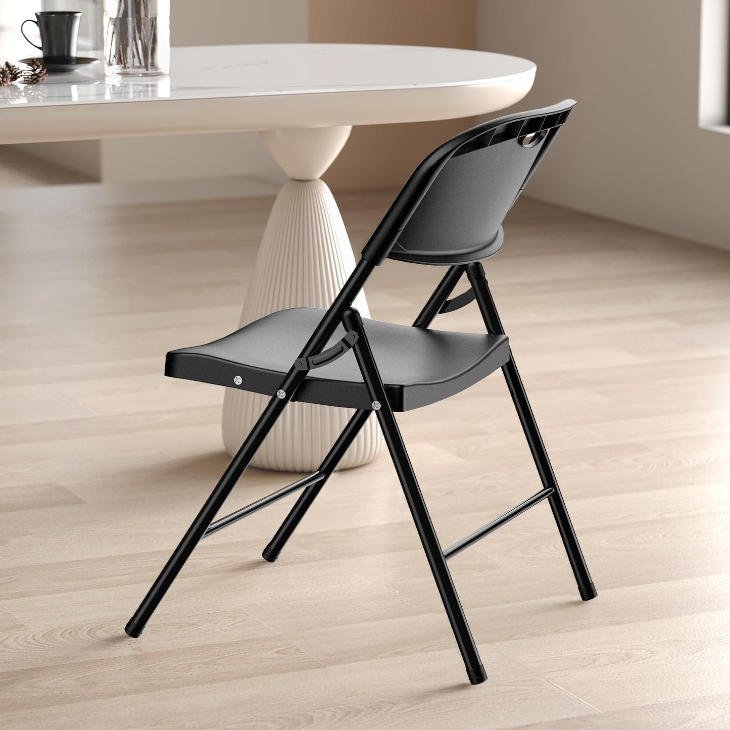 Nazhura 350 Weight Limit Heavy Duty Plastic Folding Chair with Reinfoced Steel Frame for Indoor and Outdoor, Wedding, Party, Restaurant, Meeting Room, Patio and Garden (10, Black)