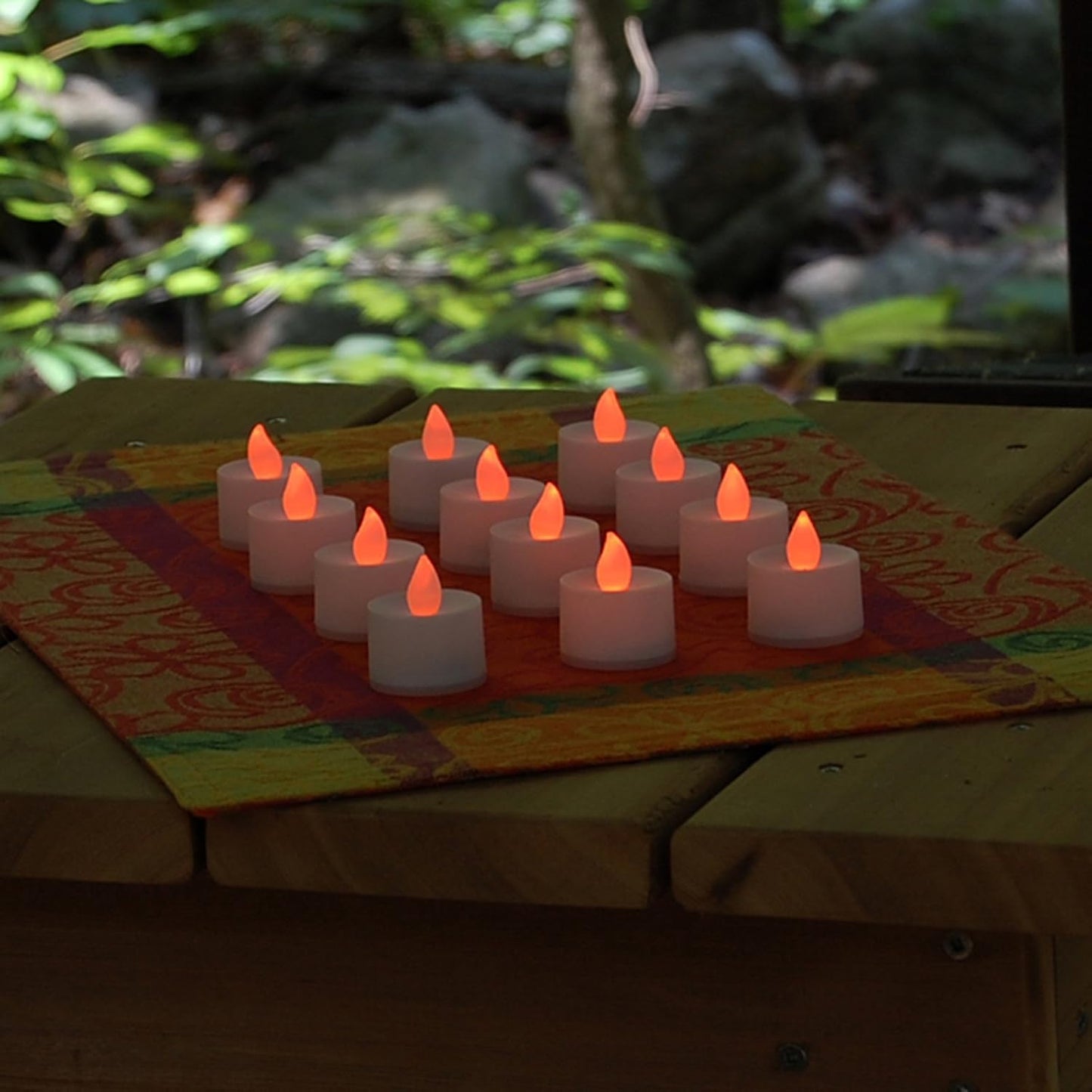 LumaBase Battery Operated Tea Light Candles, Green, Set of 12