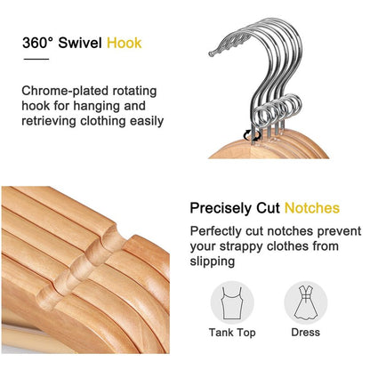 TOPIA HANGER Wooden Hangers 30 Pack, Space Saving Coat Hanger with 360° Swivel Cascading Ring Hook, Non Slip Pants Bar and Shoulder Notches for Camisole, Jacket, Suit, Clothes Hangers -CT62N30