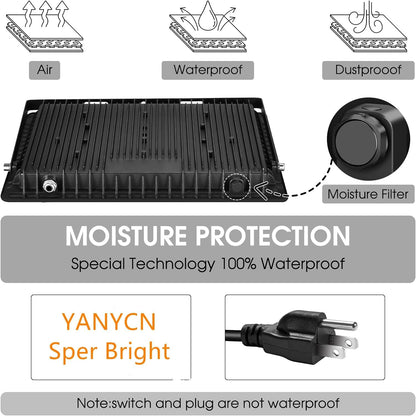 YANYCN 2 Pack 200W Warm White Led Flood Lights Outdoor,3000K Super Bright 15500LM Security Lights with Plug,Exterior IP66 Waterproof FloodLight for Basketball Court, Yard, Garden, Playground
