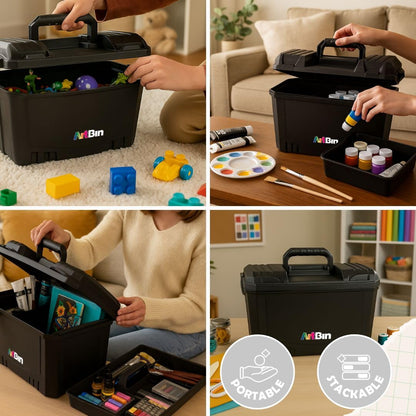 ArtBin 6917AB Sidekick XL Carrying Case, Portable Art & Craft Organizer with Handle, [1] Plastic Storage Case, Black