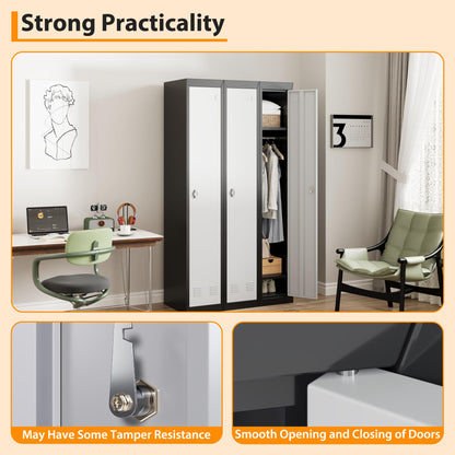 Metal Storage Locker, Single-Door Metal Storage Locker with Shelves, Ideal for Employees and Students, Suitable for Schools, Offices, Gyms, Homes, and More; Easy Assembly, Grey & Black