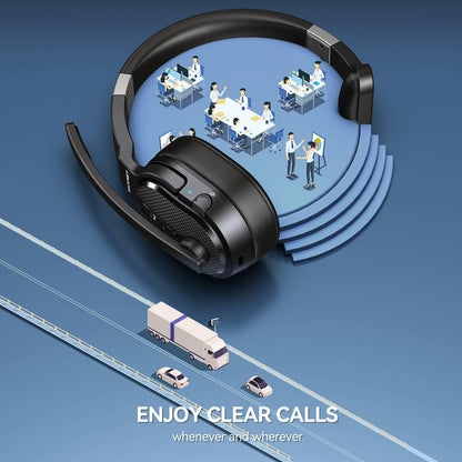 TECKNET Trucker Bluetooth Headset, Stable V5.2 & USB Dongle Connection, 70h Wireless Bluetooth Headsets with Mic and Mute, ENC Noise Canceling, Headset for Truck Drivers, Cell Phone, PC Comfort Office
