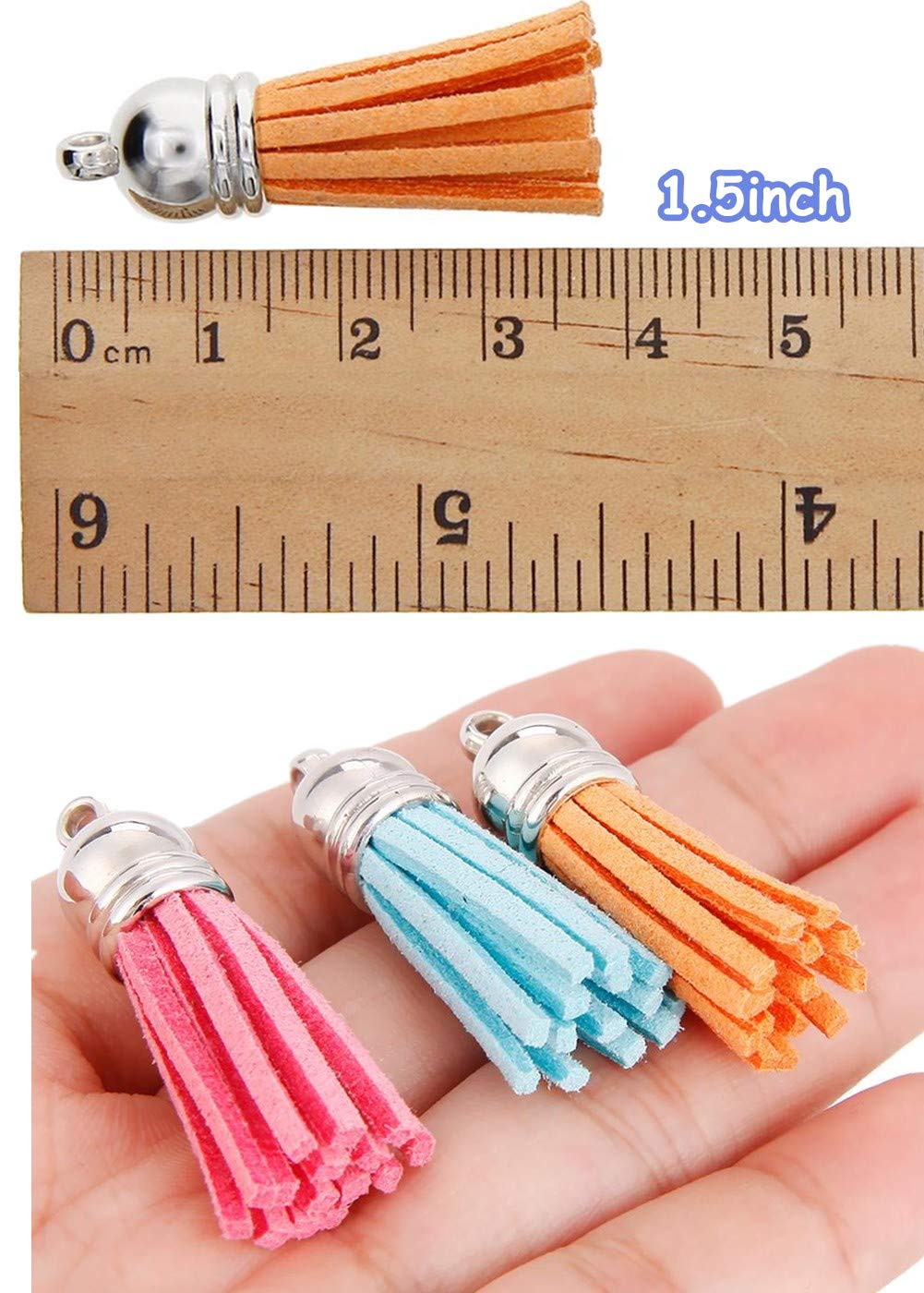 MSCFTFB 100 Pieces 1.5inch Mini Tassels Faux Suede Mala Tassel Kit for Earring Necklace Jewelry Making Garland Keychain Dreamcatcher Charms DIY Crafts (Rose)