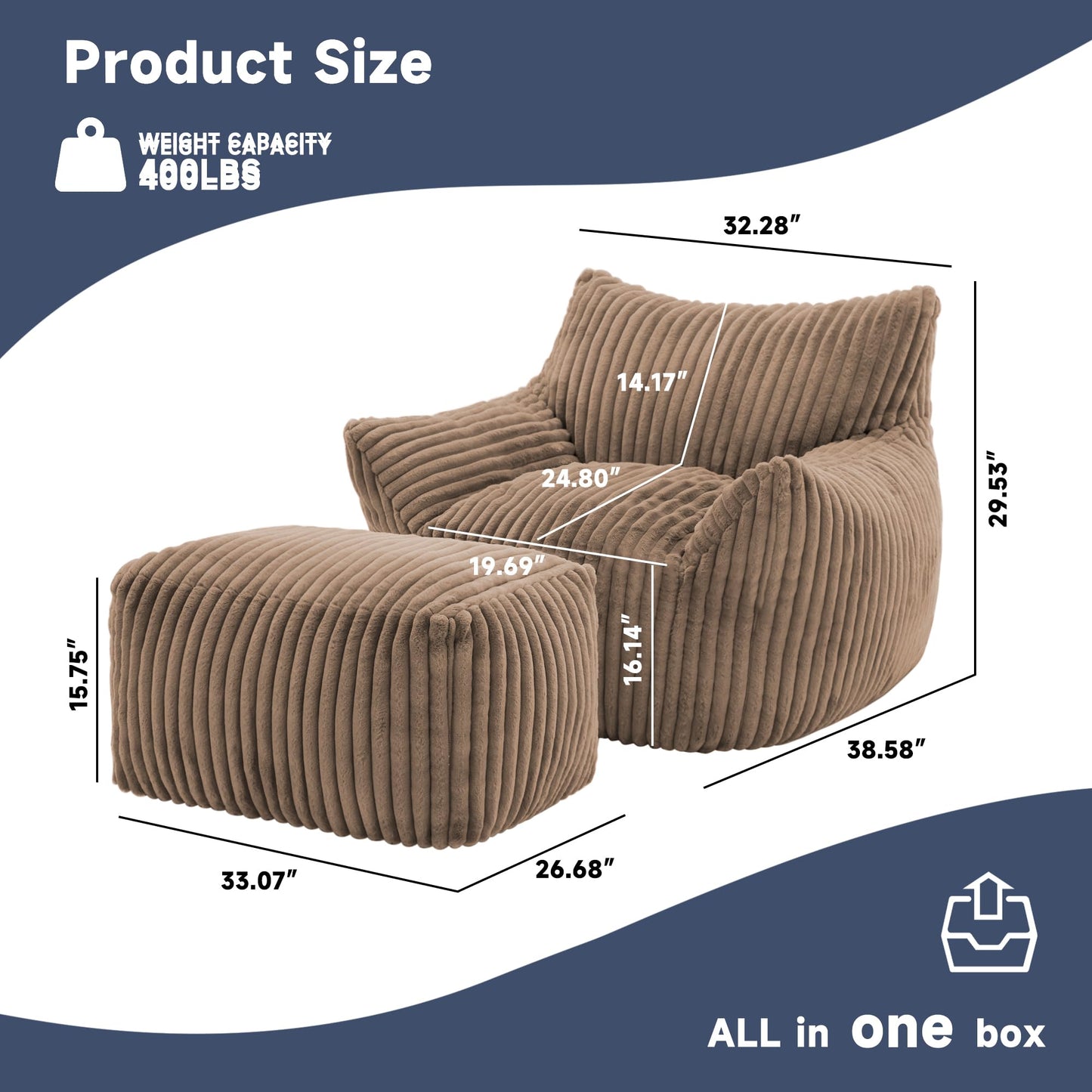 Oversized Bean Bag Chair for Living Room Furniture Bean Bag Chairs for Adults- Small Couch & Lounge Accent Chair for Living Room Chairs or Bedroom