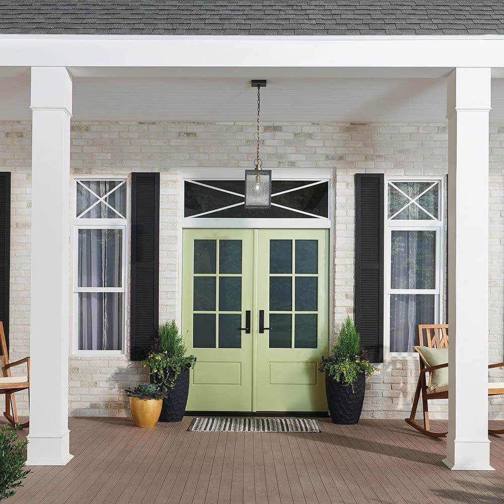 Kichler Lahden 1-Light Outdoor Convertible Pendant Light Fixture with Clear Seeded Glass in Weathered Zinc for Porch, Patio and Entryway (9" x 17.25"), 59008WZC