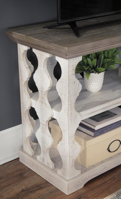 Signature Design by Ashley Havalance Farmhouse Console Sofa Table, Fixed Shelf, Pine Wood, 45.5" W x 17.25" D x 27.88" H, Distressed Finish, Gray & White