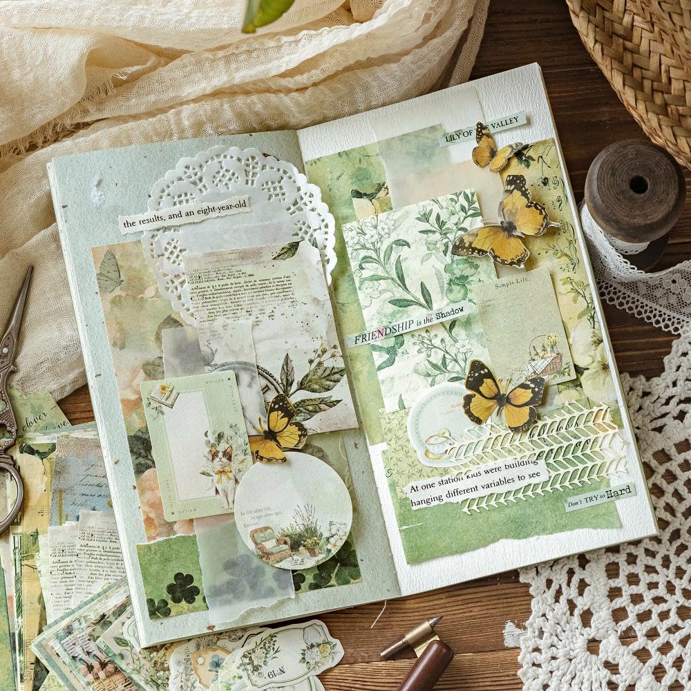 Diuhofart 400Pcs Vintage Scrapbook Supplies Kit, Scrapbook Paper and Journaling Stickers Set, 4Pack Scrap Booking Kit for Junk Journals, Bujo, Collage, Card Making, DIY Crafts Arts