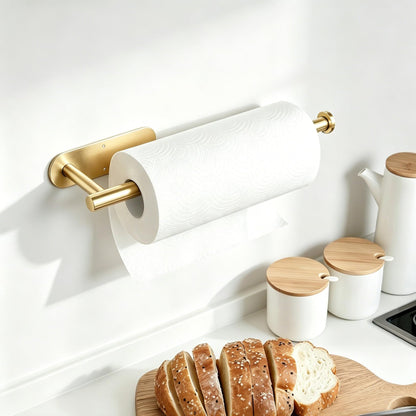 Gewtur Gold Paper Towel Holder Under Cabinet, Adhesive Paper Towel Roll Holder Stick on Wall, Stainless Steel Towel Paper Holder for Bathroom Kitchen