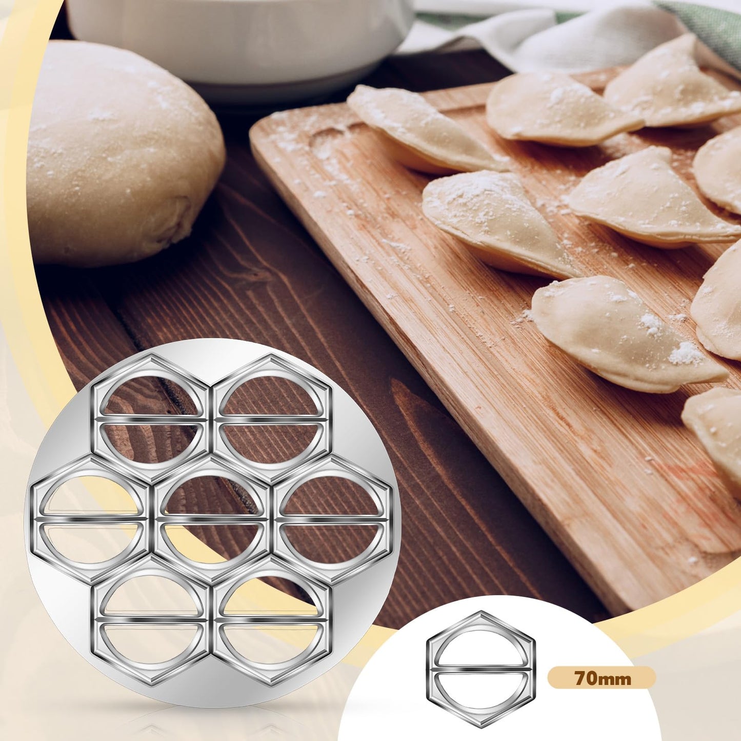 Vesici 3 Pcs Ravioli Maker Dumplings Set 37 Holes Ravioli and 12 Holes Ravioli Maker Press Dumplings with Wood Rolling Pin Metal Ravioli Cutter Kit for Ravioli Pasta Making Tools