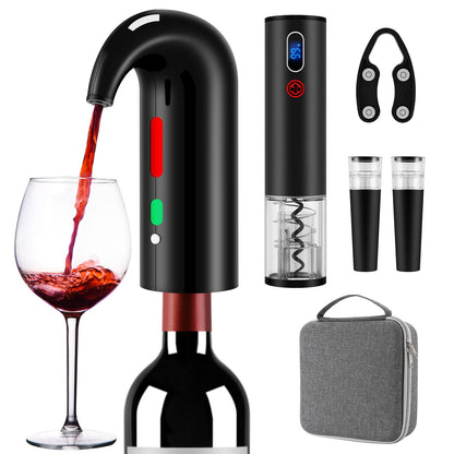 Wine Opener Valentines Day Gift Set with Electric Wine Bottle Opener, Wine Decanter&Wine Aerator and Pourer, wine stopper, Foil Cutter and EVA Storage Bag, Rechargeable and Automatic(Black)