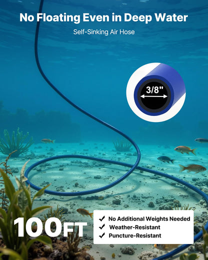 VEVOR Pond Aerators, 5.2CFM Aeration System for Lake up to 3 Acres, 3/4 HP Air Compressor, 2 Diffusesr & Two100' Weighted Tubings, Aeration Pump for Outdoor Ponds & Lakes Deep Water Oxygen Circulation