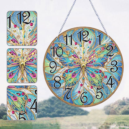 POETRYDRAW DIY 5D Wooden Diamond Painting Clock Kits for Adults Butterfly Art Wall Clock Crystal Rhinestone Diamond Painting by Number Mosaic Art Crafts Home Wall Decor
