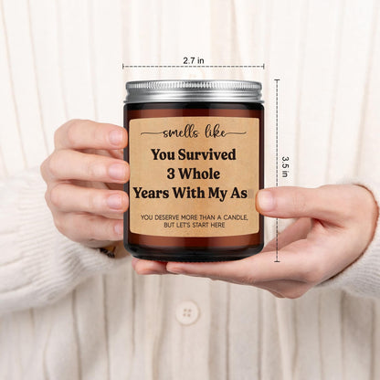 GSPY Candle, 3 Year Anniversary Candle Gifts for Him, Her, Couple - 3rd Anniv. Funny Gifts for Husband, Wife, Girlfriend, Boyfriend, Men - 3 Year Leather Anniversary, Third Wedding Anniv. Present