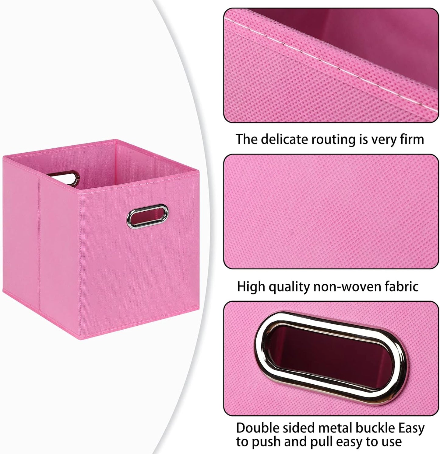 Fabric Cloth Storage Bins, Set of 3 Foldable Cube Baskets with Dual Handles for Home Bedroom Storage, Pink