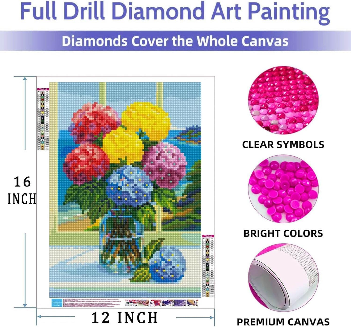 Lovepefe Floral Diamond Art Painting Kits for Adults, 4 Pack Flowers Paint with Diamond Kit for Beginners DIY Full Drill Gem Art Home Wall Decor 12 X 16 Inch