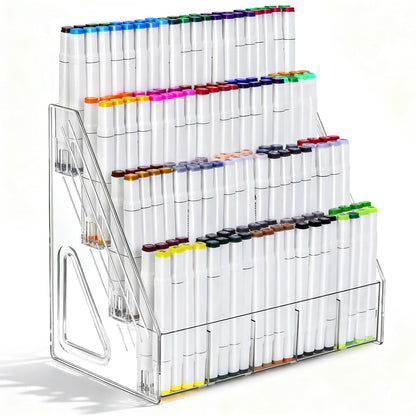 Vowcarol Pen Holder, Marker Organizer 20 Compartments, Clear Pencil Holder Space Saving, 4-Tire