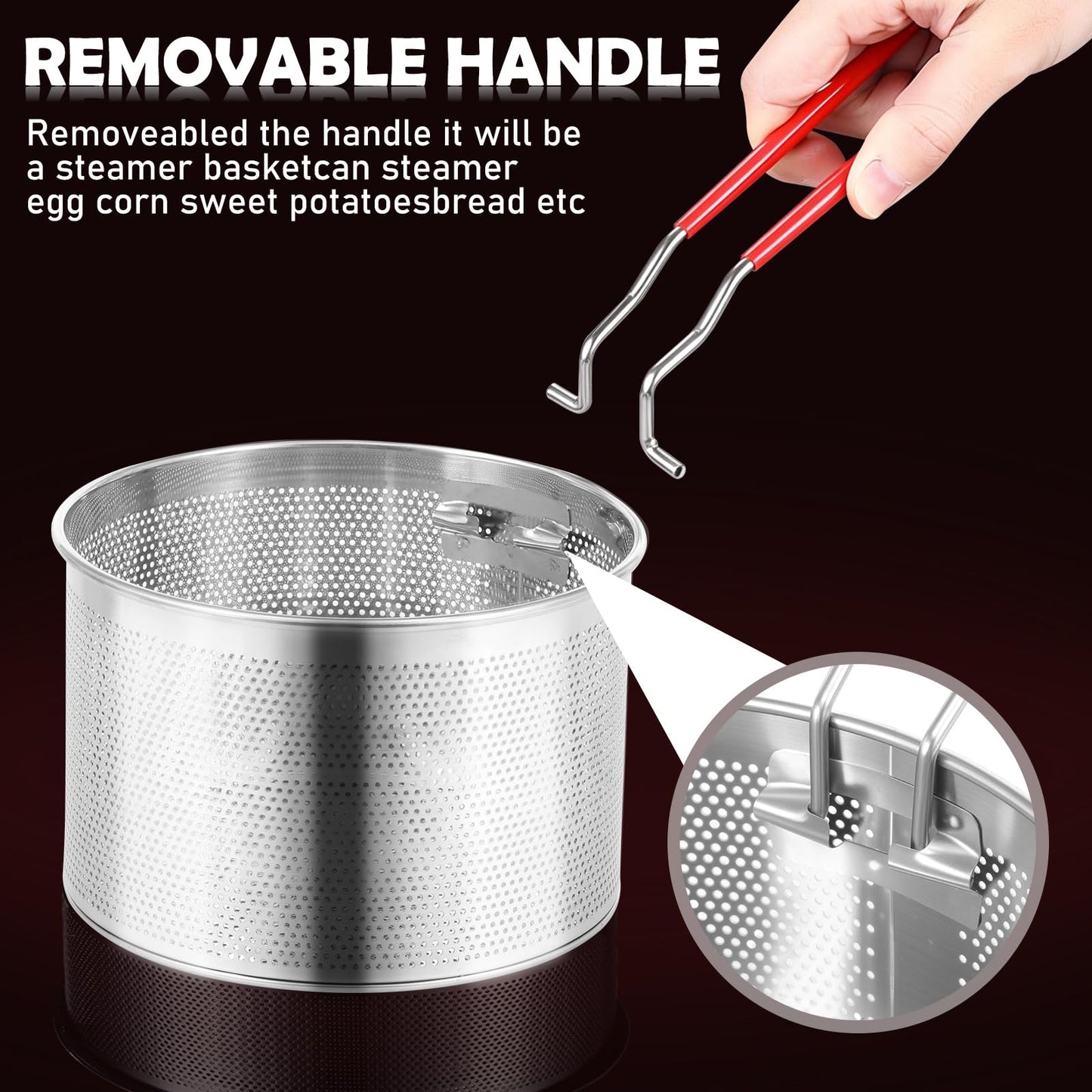 3 Pcs Stainless Steel Pasta Strainer Set with Removable Handles, 5.4" 6.2" 7" Spider Strainer Skimmer Basket for Boiling, Deep Frying & Blanching, Professional Noodle Colander