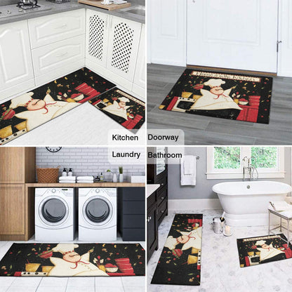 OUXIOAZ 2 PCS Kitchen Rugs and Mats Washable Non Skid, Soft Super Absorbent Fat Chef Kitchen Mat for Doormat Bathroom Runner Set (17"x47"+17"x30",Fat Chef)