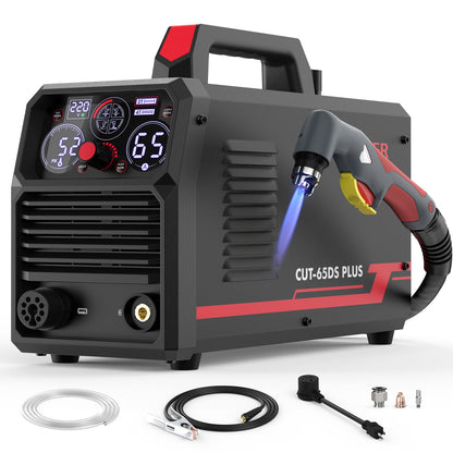 YESWELDER CUT-65DS PLUS Plasma Cutter, 65Amp 110V/220V Non-High Frequency Non-Touch Pilot Arc 4-In-1 Plate Cutting/Grid Cutting/Gouging/Marking Multifunctional Plasma Cutting Machine&Welding Backpack
