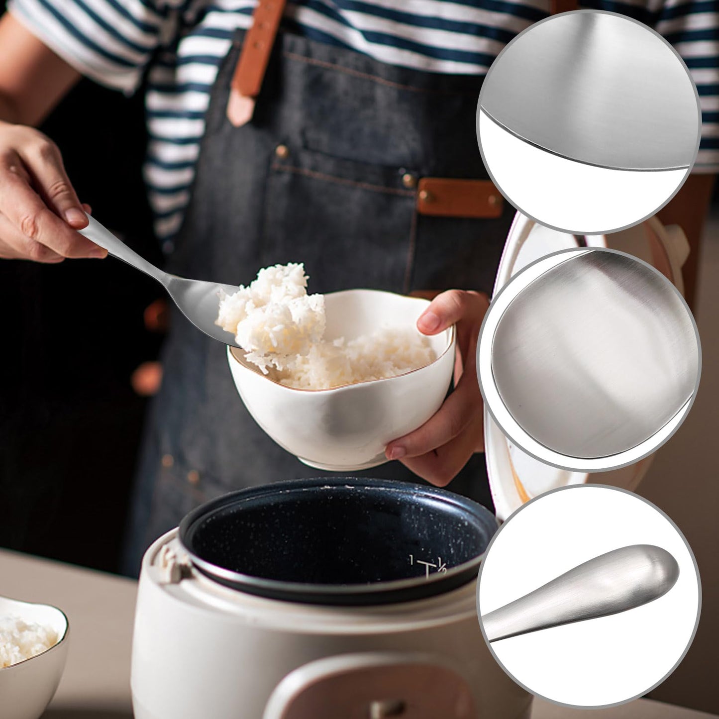 2 Pack Stainless Steel Rice Spoons, 8 Inch Thickened Heat Resistant Serving Spoon, Cooking Spoon for Kitchen Utensils