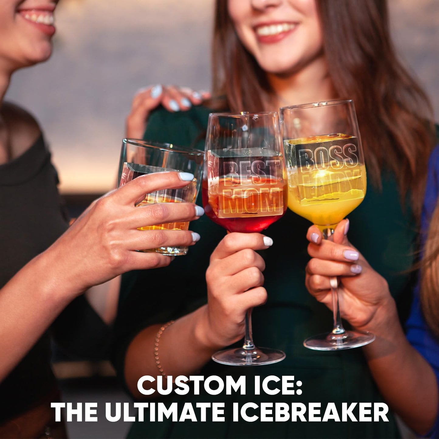 Berlinzo Premium Clear Ice Cube Maker with Conversation Ice Prints – 8 Large 2.1" Crystal Clear Ice Squares – Giftable Idea for Party, Game Night & Just for Fun – Includes Storage Bag (Non-Electric)