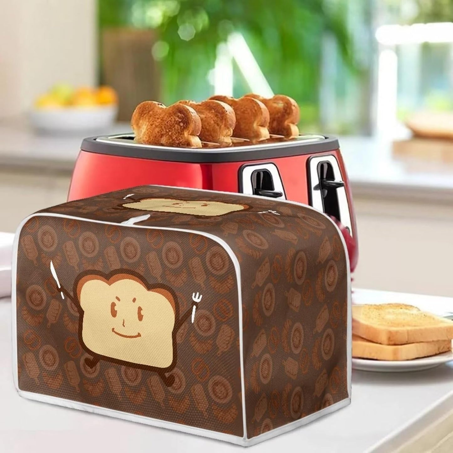Cartoon Toast Toaster Cover, Pink Kitchen Broiler Organizer Bag with Top Handle, Water Proof, Dust & Fingerprint