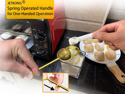 JETKONG Baker's Dusting Wand for Sugar, Flour, and Spices, Stainless Steel Shaker Duster Sifter, Set of 2 (Gold)