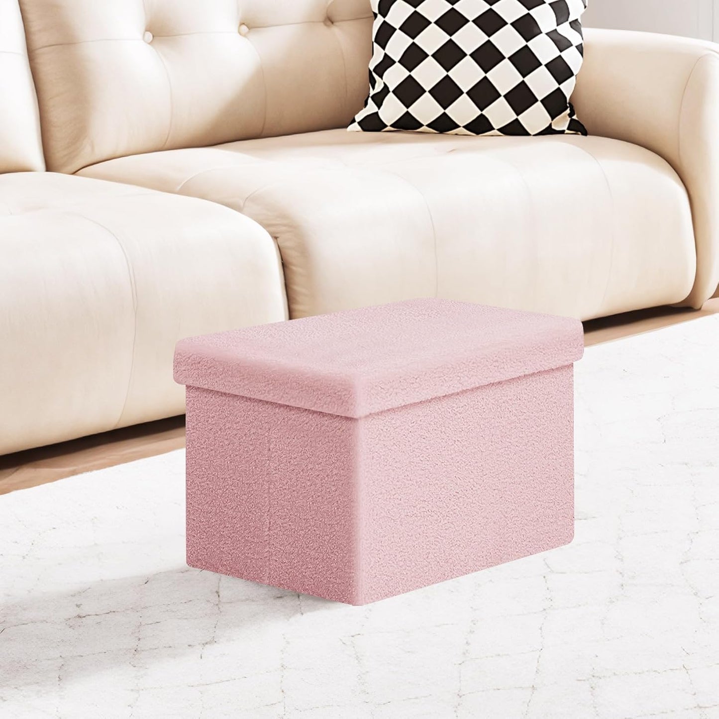 16.5L 12.6W 12.6H PINPLUS Sherpa Storage Ottoman Footrest Stool - Plush Foldable Cube with Hidden Compartment