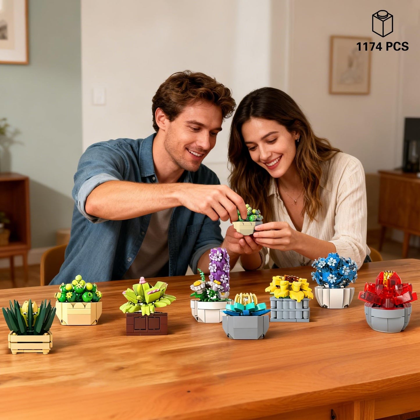 Flowers Succulents Building Sets, 12 Tiny Plants, Office Home Decor Botanical Collection Building Block Toy, Creative Birthday Housewarming Gifts, Artificial Plant Kit for Kids Adults Women (1174 PCS)